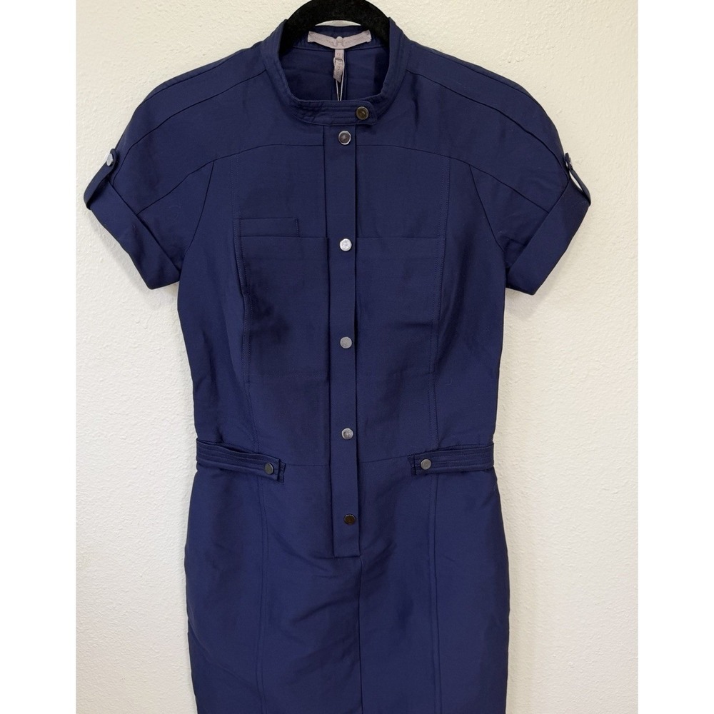 Halston Heritage Navy Utility Shirt Dress Women 0 Midnight | Minimalist